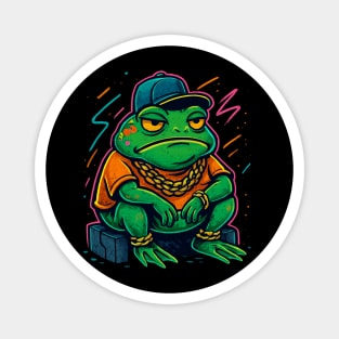 Street King Frog – Bold Urban Graffiti Amphibian with Gold Chains Magnet